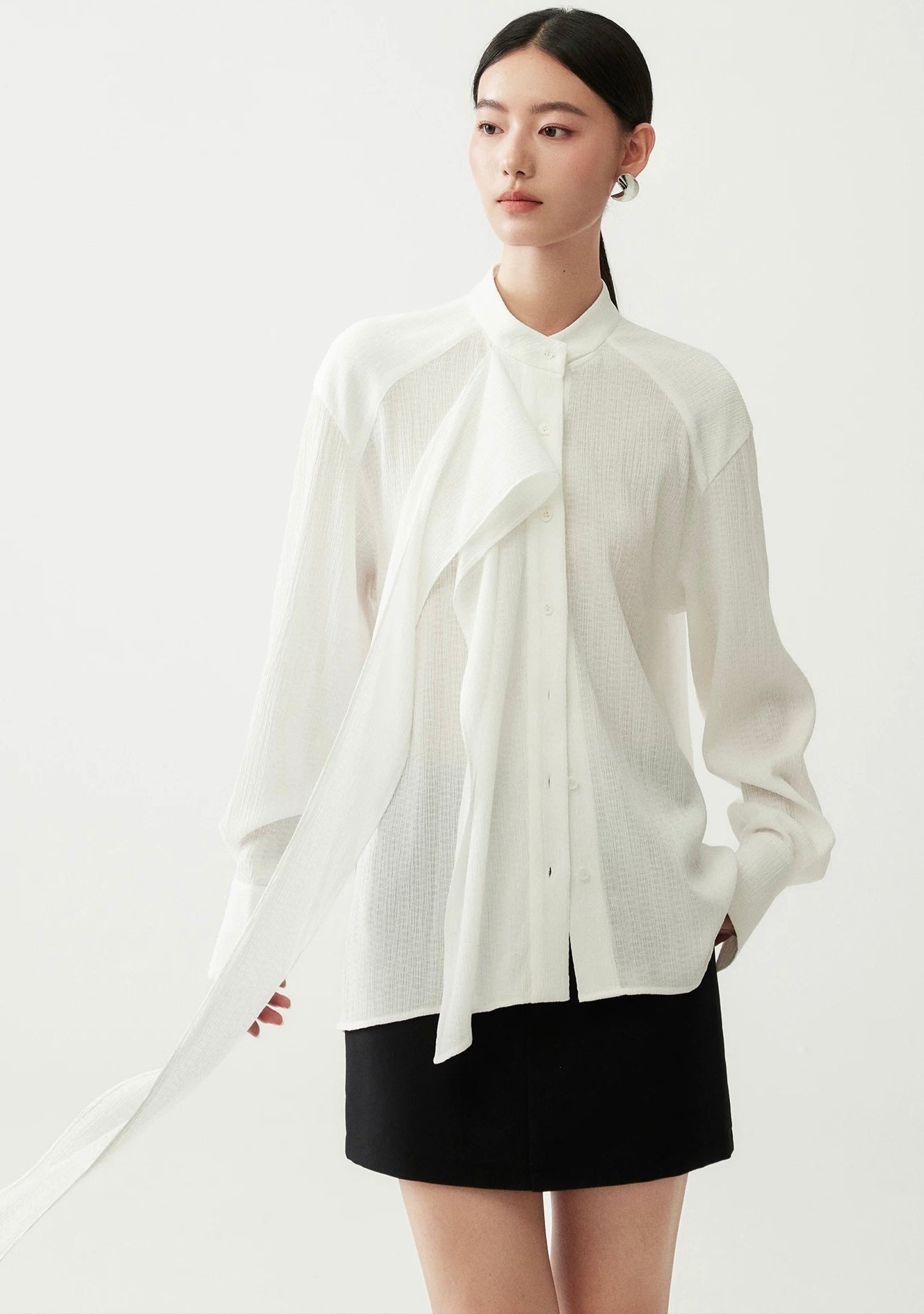 Oversized Ribbon Crepe Blouse [2 Colours]