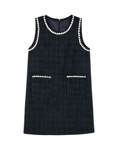 Tweed Pocket Edge Shift Dress in Black