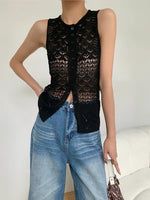 Load image into Gallery viewer, Lace Knit Vest Top in Black
