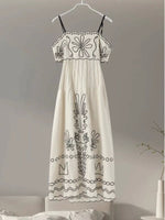 Load image into Gallery viewer, Embroidered Cutout Scallop Edge Dress in Beige- S
