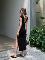 Load image into Gallery viewer, Cutout Back Slit Dress in Black
