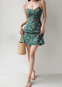 Grania Floral Tie Strap Mini Dress in Green LEXI + LOU Grania Floral Tie Strap Mini Dress in Green LEXI + LOU