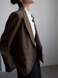 Curve Hem Relaxed Blazer in Brown