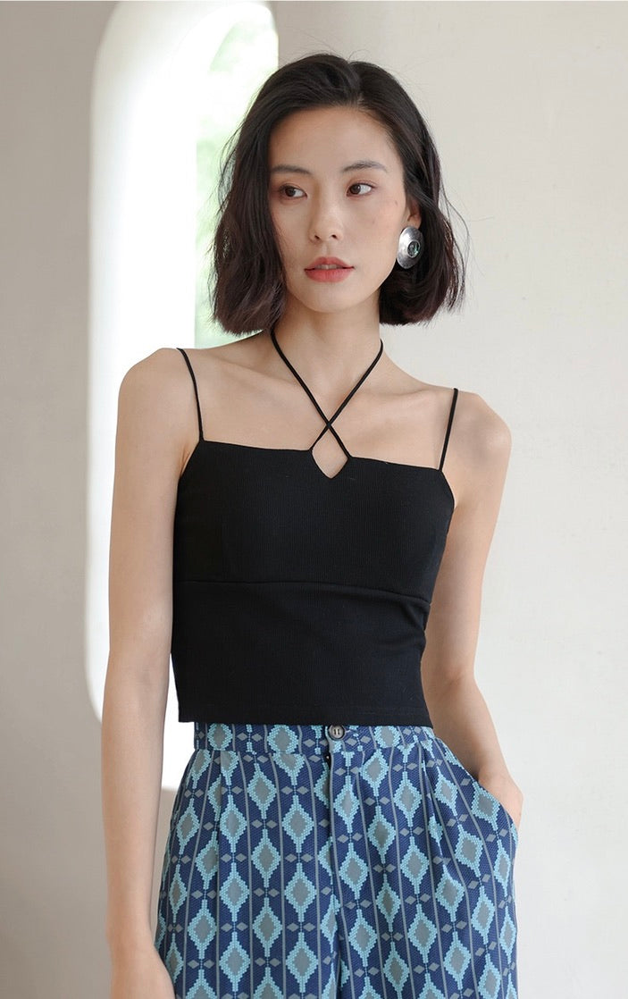 Padded Halter Camisole Top in Black