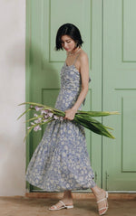 Load image into Gallery viewer, Tie Back Floral Panel Maxi Dress in Blue
