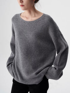 Oversized Wool Knit Sweater in Grey