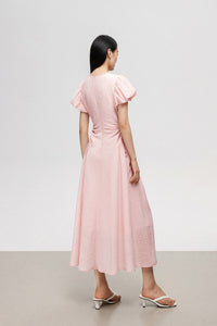 Tencel Puff Sleeve Cutout Dress in Pink