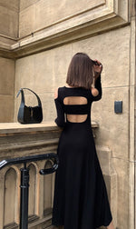 Load image into Gallery viewer, Long Sleeve Cutout Back Maxi Dress in Black
