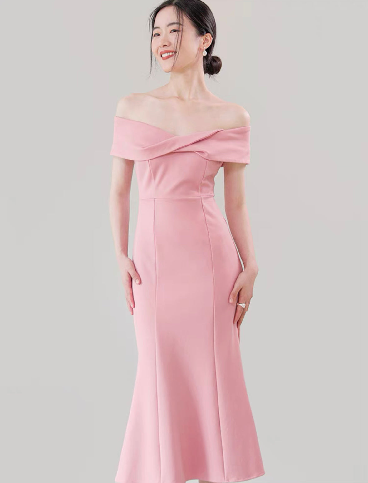 Leighton Off Shoulder Dress in Pink