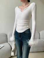 Load image into Gallery viewer, Feather Long Sleeve Top in White
