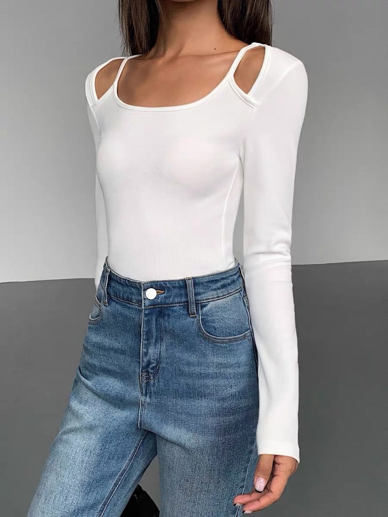 Cutout Cami Long Sleeve Top in White