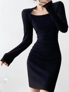 Square Neck Mini Bodycon Dress in Black