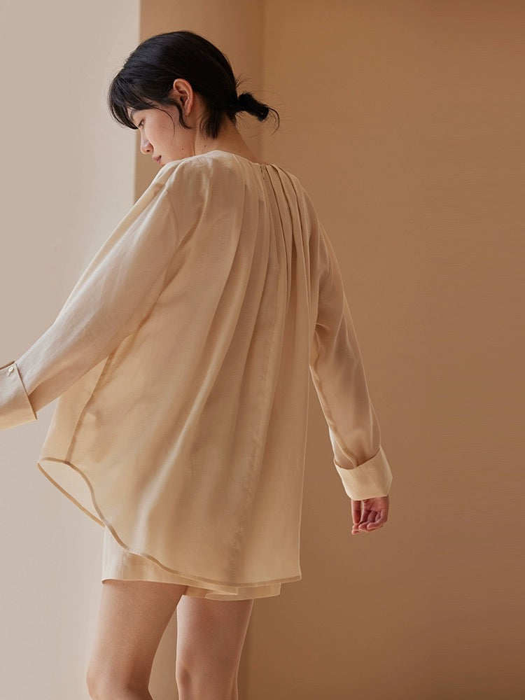 Tencel Blouse + Shorts Set in Beige