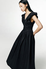 Load image into Gallery viewer, Gathered Drop Waist Maxi Dress in Black
