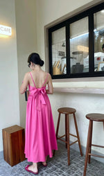 Load image into Gallery viewer, Drop Back Ribbon Tie Cutout Dress in Pink
