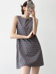 Polka Sleeveless Shift Dress in Grey