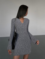 Load image into Gallery viewer, Melange Knitted Mini Dress in Grey
