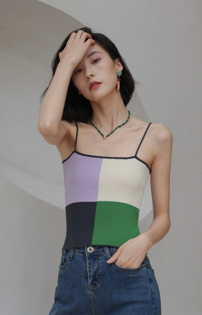 Light Knit Colourblock Camisole in Multi