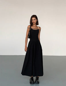 Double Cami Strap Maxi Dress in Black