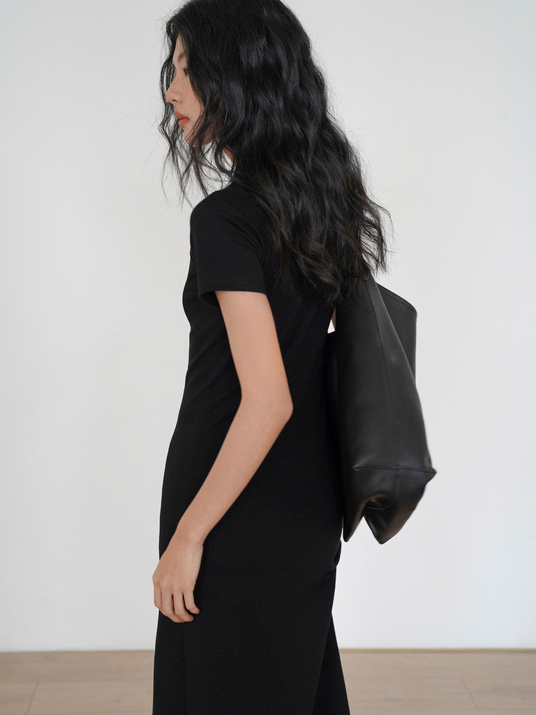 the luxe cotton side slit tee dress The Luxe Pima Twist-Sleeve T-Shirt Dress