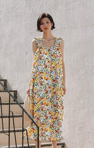 Floral Gathered Strap Maxi Dress in Multi