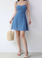 Load image into Gallery viewer, Polka Cami Tie Strap Mini Dress in Blue
