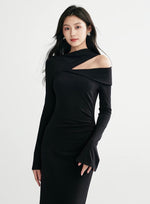 Load image into Gallery viewer, Asymmetric Cutout Maxi Dress in Black
