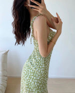 Load image into Gallery viewer, Arcalia Floral Tie Strap Slit Dress in Green
