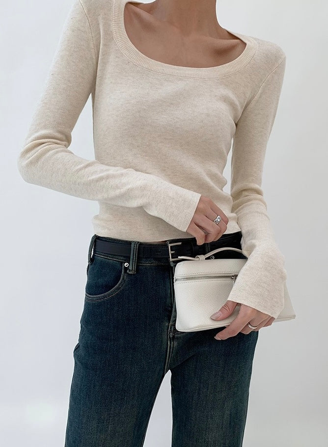 Classic Round Neck Knit Top in Cream