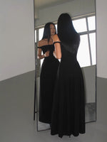 Load image into Gallery viewer, Off Shoulder Twist Pocket Maxi Dress in Black
