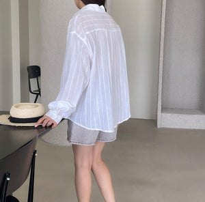Korean Textured Cotton Oversized Shirt in White