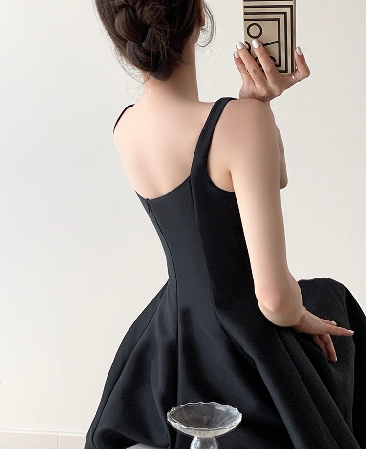 Sleeveless Flare Midi Dress in Black