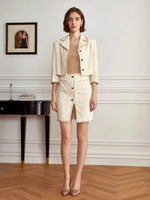 Load image into Gallery viewer, Tweed Cropped Mini Blazer in Cream
