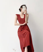 Load image into Gallery viewer, U Neck A-Line Maxi Dress in Red
