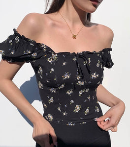 Laurel 2-Way Floral Top in Black