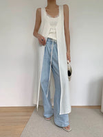 Load image into Gallery viewer, Light Knit Sleeveless Maxi Tie Cardigan in Cream
