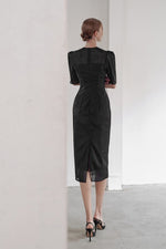 Load image into Gallery viewer, Korean Organza Tailored Stretch Dress in Black
