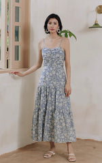 Load image into Gallery viewer, Tie Back Floral Panel Maxi Dress in Blue
