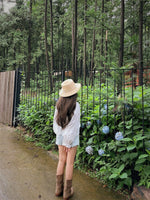 Load image into Gallery viewer, Laser Cut Ribbon Tie Blouse in White
