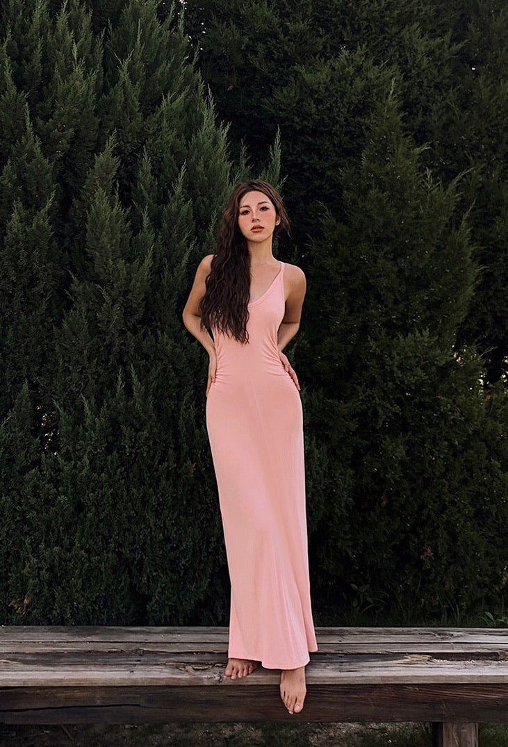 Racer Back Tank Maxi Dress in Pink