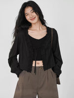 Load image into Gallery viewer, Cropped Cami + Tie Cardigan Set in Black
