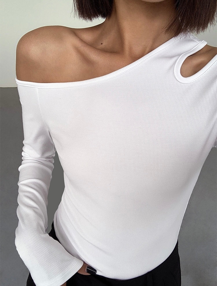 Off Shoulder Cutout Long Sleeve Top in White