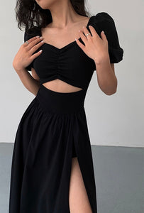Sweetheart Cutout High Slit Maxi Dress in Black