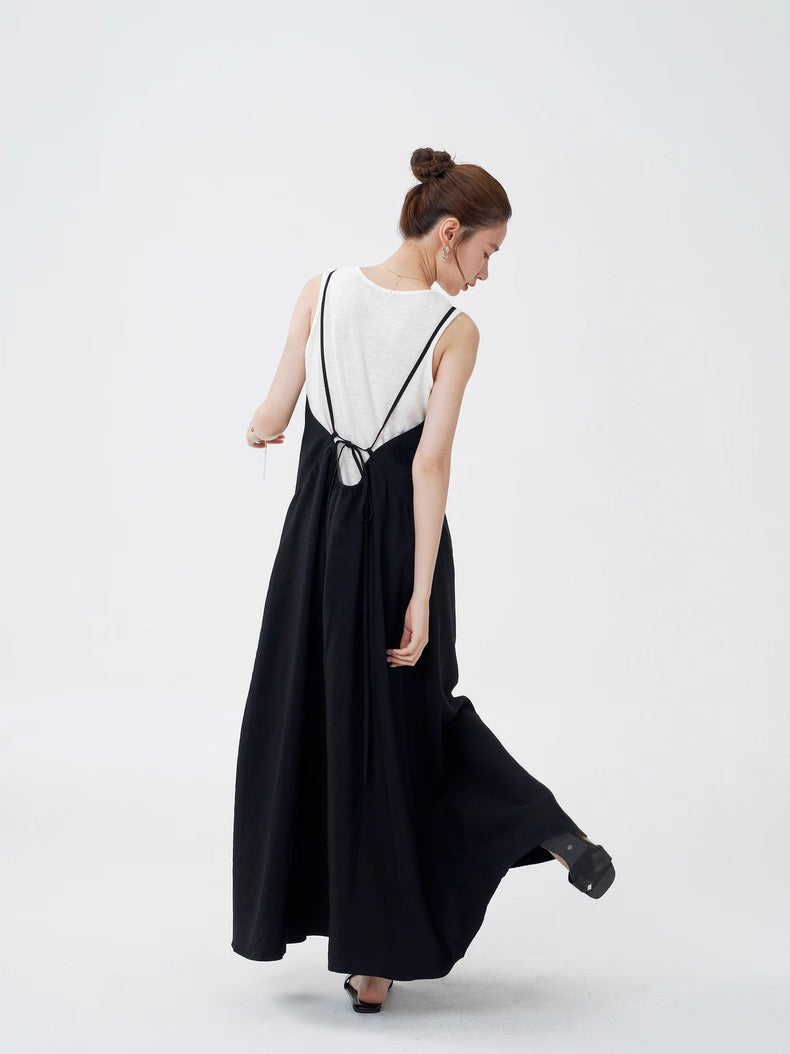 2 Piece Tank + Drop Back Pocket Maxi Dress Set in Black