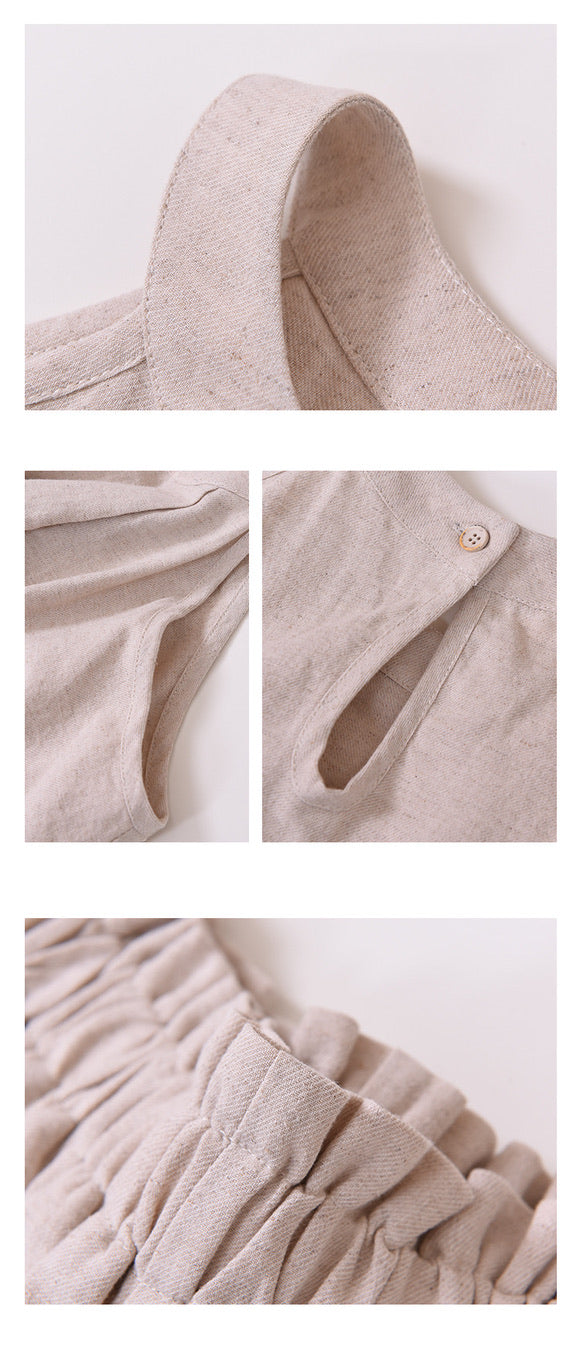 Cotton Linen Top + Shorts Set in Beige