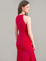 Load image into Gallery viewer, Ruffle Slit Maxi Dress in Red
