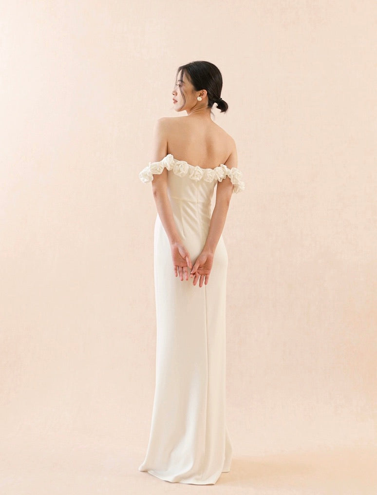 Off Shoulder Rose Gown in White