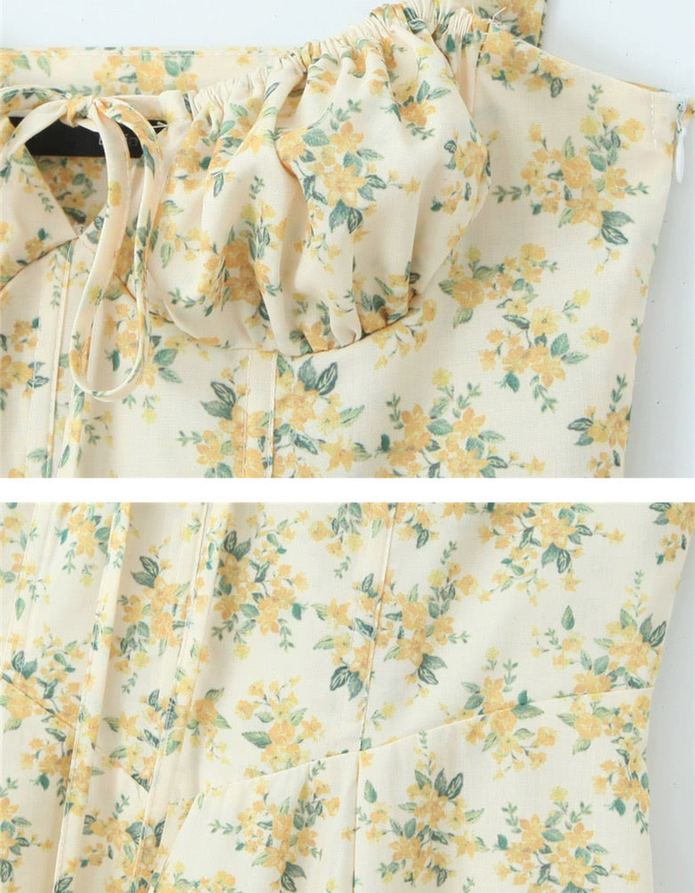 Ella Sweetheart Floral Dress in Yellow