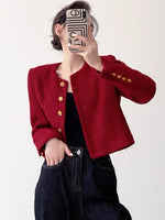 Load image into Gallery viewer, Contrast Button Tweed Jacket in Red
