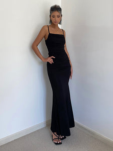 Shirring Cami Maxi Dress in Black